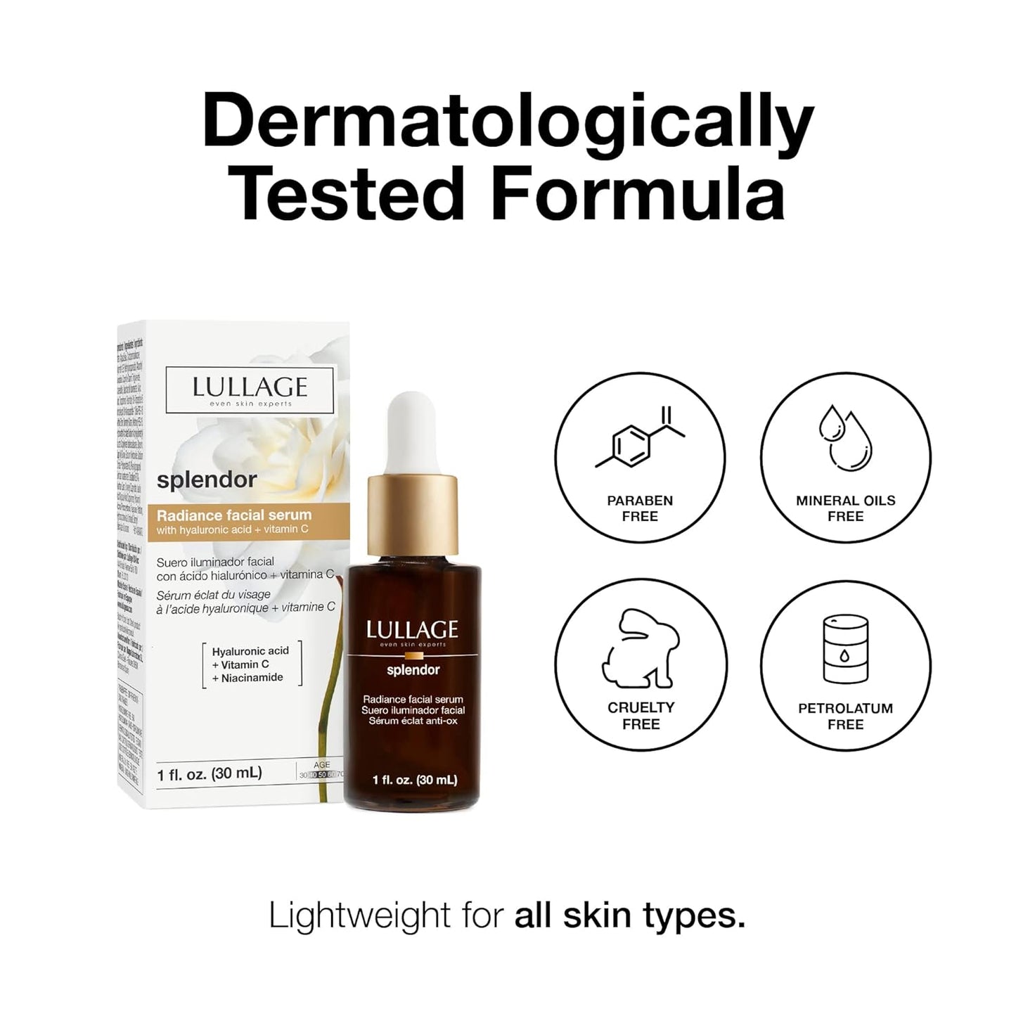 LULLAGE Splendor Radiance Hyaluronic Acid & Vitamin C Serum for Face, Revitalizing Vitamin C Face Serum with Niacinamide to Replenish & Firm the Skin, 1 Fl Oz Dropper Bottle