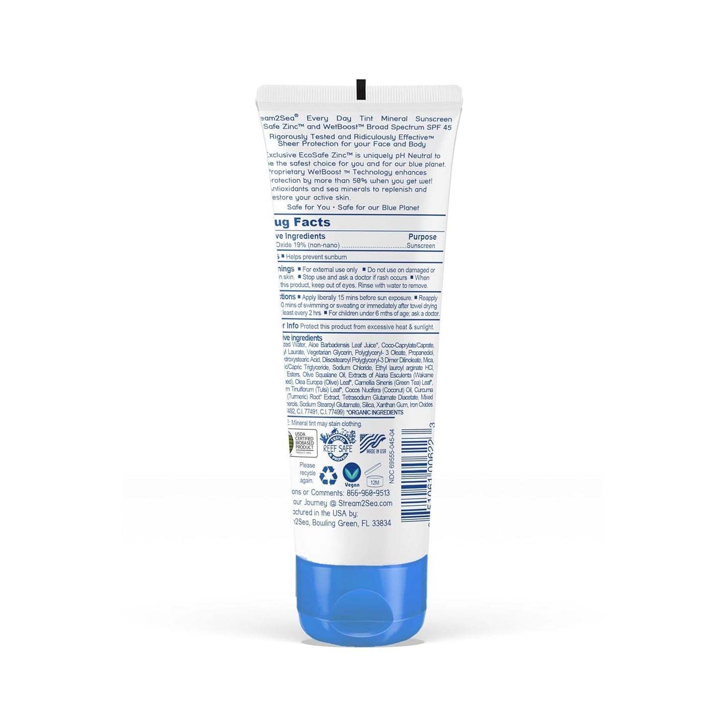 SPF 45 Every Day Tint Mineral Sunscreen | 2.5 Fl Oz Biodegradable, Paraben Free & Reef Safe | Non-Greasy Tinted Sunscreen For Face & Body Protection Against UVA & UVB
