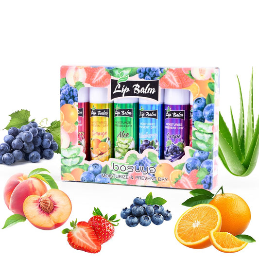Fruit flavor lip balm,6 pack Natural Soft All-Day Moisturizer with Vitamin E and Coconut Oil,100% Natural & Organic Lip Balm Sticks for repair chapped lips or dry lips
