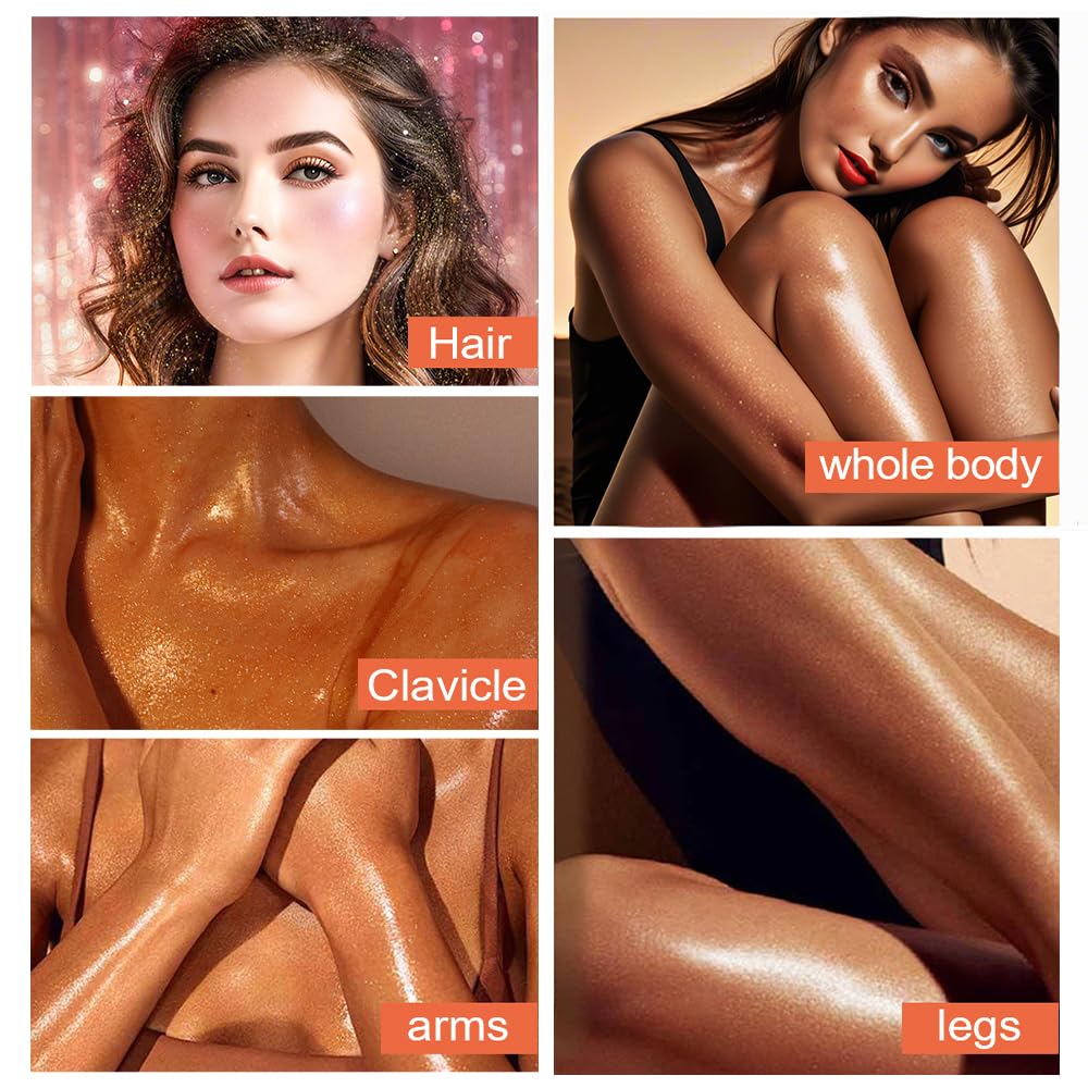 Glitter Body Highlighter Powder Body Shimmer Sparkle Face Brightening Highlighter Powder for Face Eyes Body Glow Makeup With sponge head（06#）