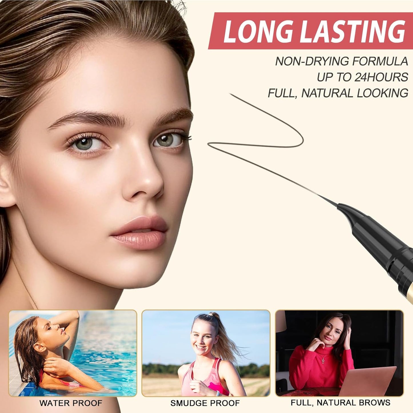 LAVONE Eyebrow Pen, 2-in-1 Eyebrow Pencils for Women with 4 Tip Microblading Eyebrow Pencil and Curved Precise Brow Pencil, Waterproof Eyebrow Pencil Create Full, Natural Hair-Like Brows, Medium Brown