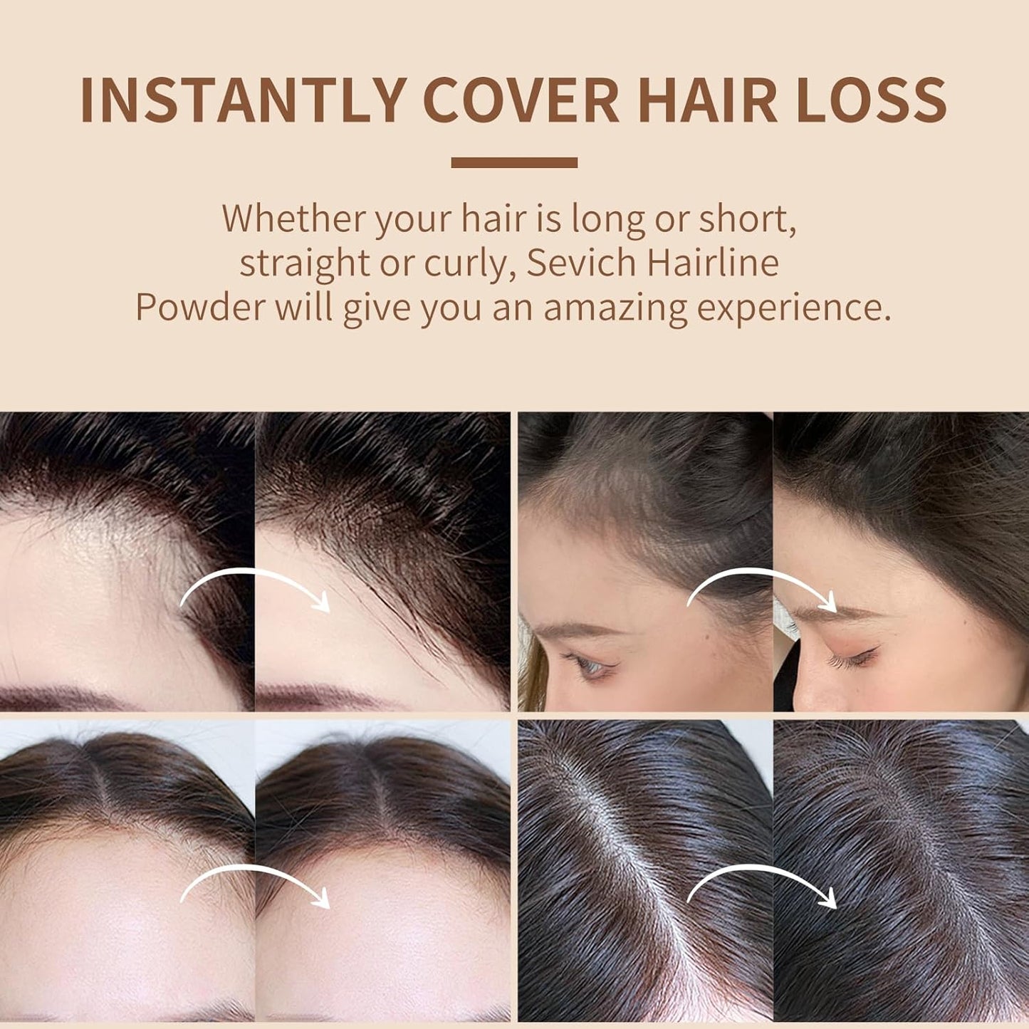 Instantly Hairline Shadow - SEVICH Powder for Grey Hair Root Touch Up, Thinning Hairline & Eyebrows/Beard Line, Windproof & Sweatproof, Brown