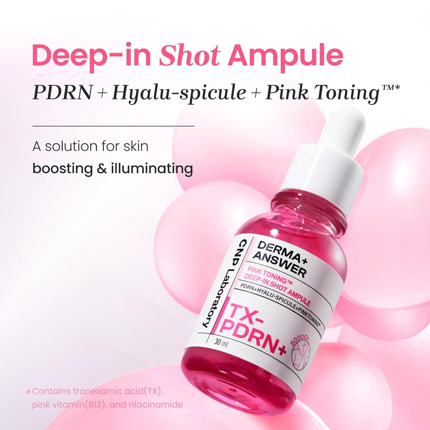 CNP PDRN + Tranexamic Acid Serum 15%, Pink Toning Skin Booster, Niacinamide & Micro-spicules, for Glass Skin, Korean Skin Care, 1. 18 fl. oz.