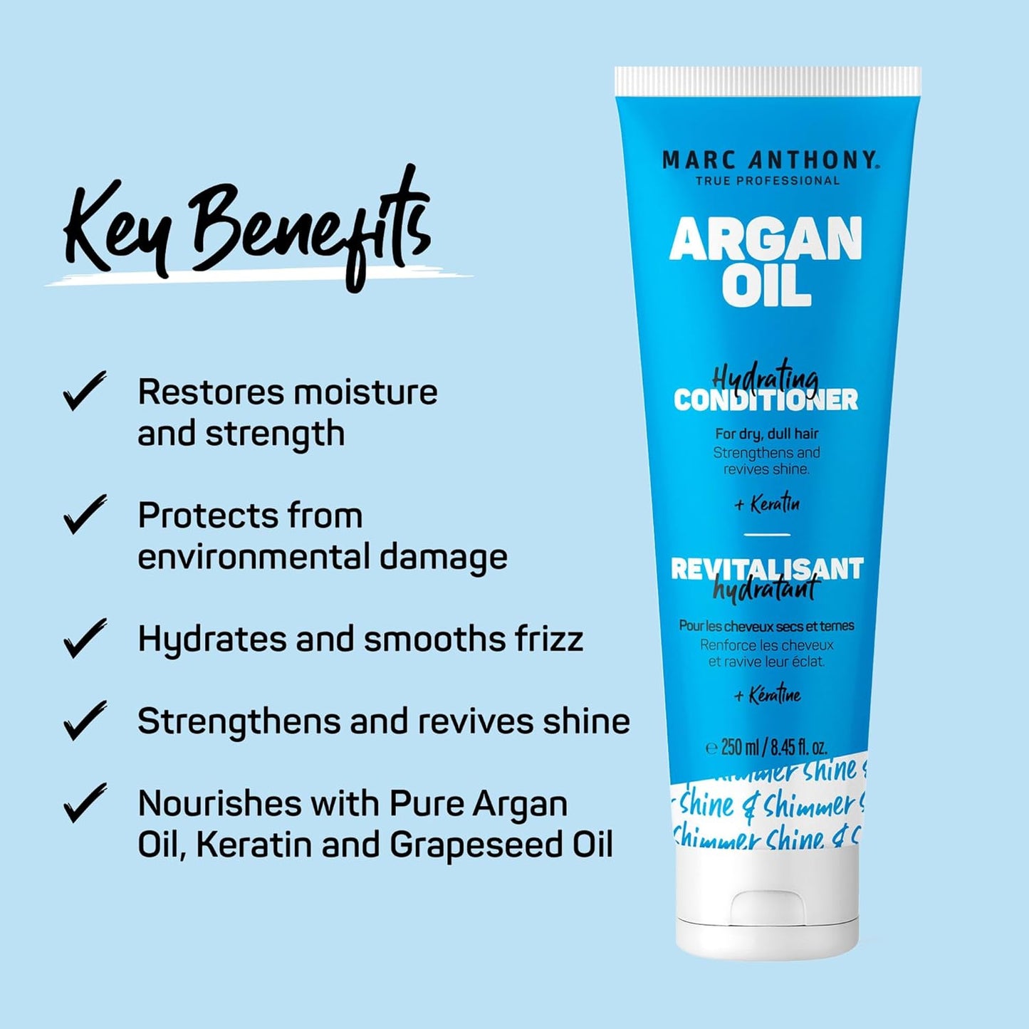 Marc Anthony Argan Oil Conditioner with Keratin - Moisturizing & Hydrating for Dry, Dull Hair - Repairs, Strengthens & Revives Shine with Nourishing Argan Oil of Morrocco - Sulfate Free & Paraben Free