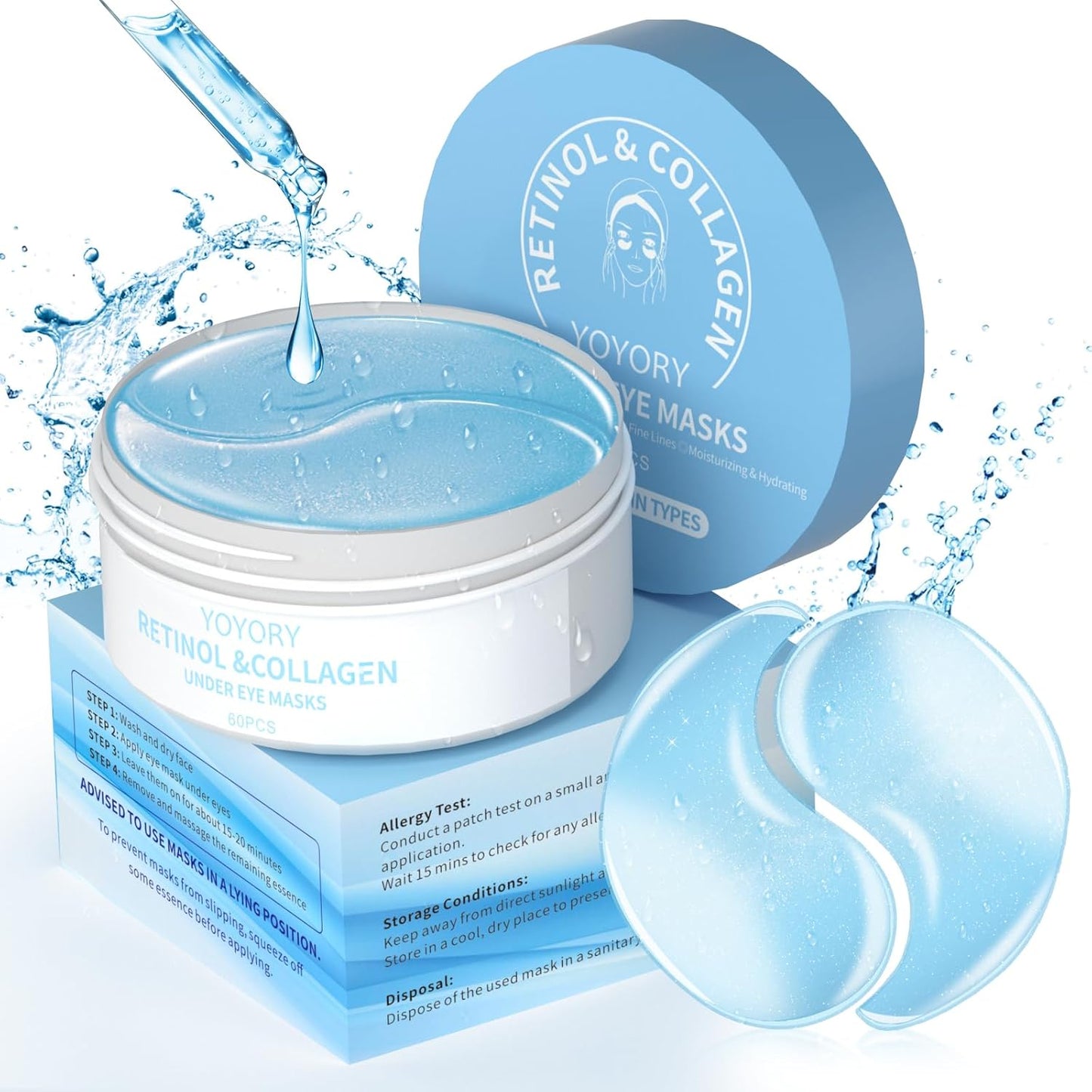 Under Eye Masks Patches - Hyaluronic Acid Collagen for Dark Circles,Eye bags, Fine Lines,puffiness Smoothing Skin Care Treatment Hydrating for Women and Men, (60 Pcs) Blue