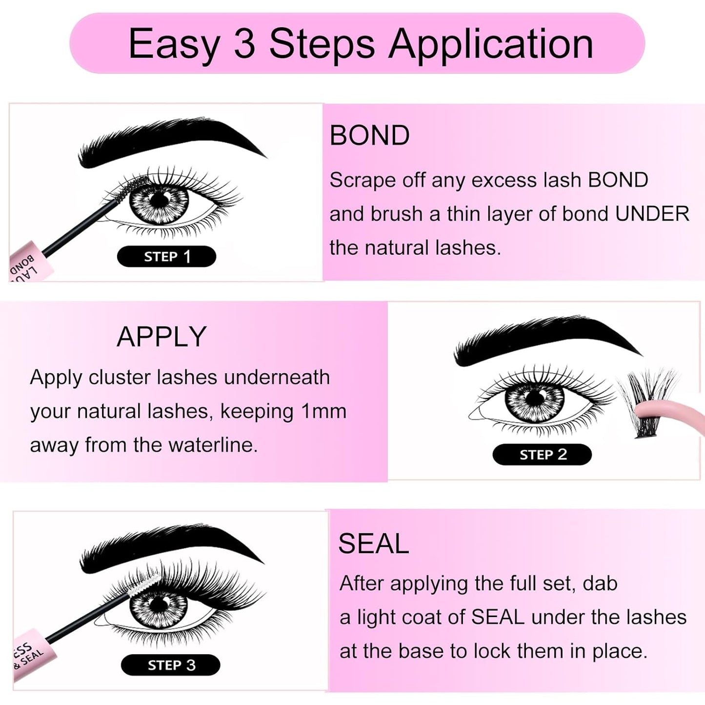 Lash Extension Kit LAUBESS Lash Clusters Kit Cluster Eyelash Extensions Kit Eyelash Clusters Lash Bond and Seal Waterproof Tweezers Brush Lash Glue Remover (Kit 30D-D-Mix9-16)