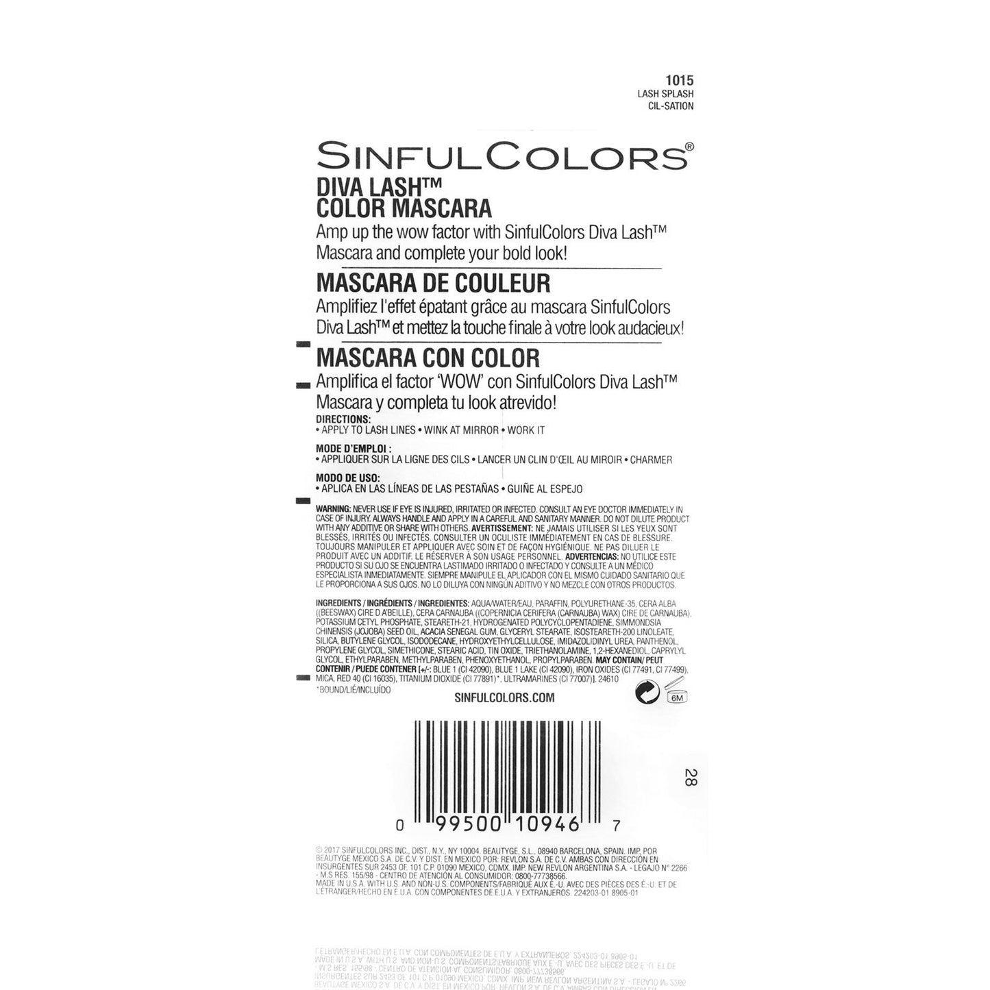SinfulColors Diva Lash Color Mascara in Lash Splash, Blue Mascara