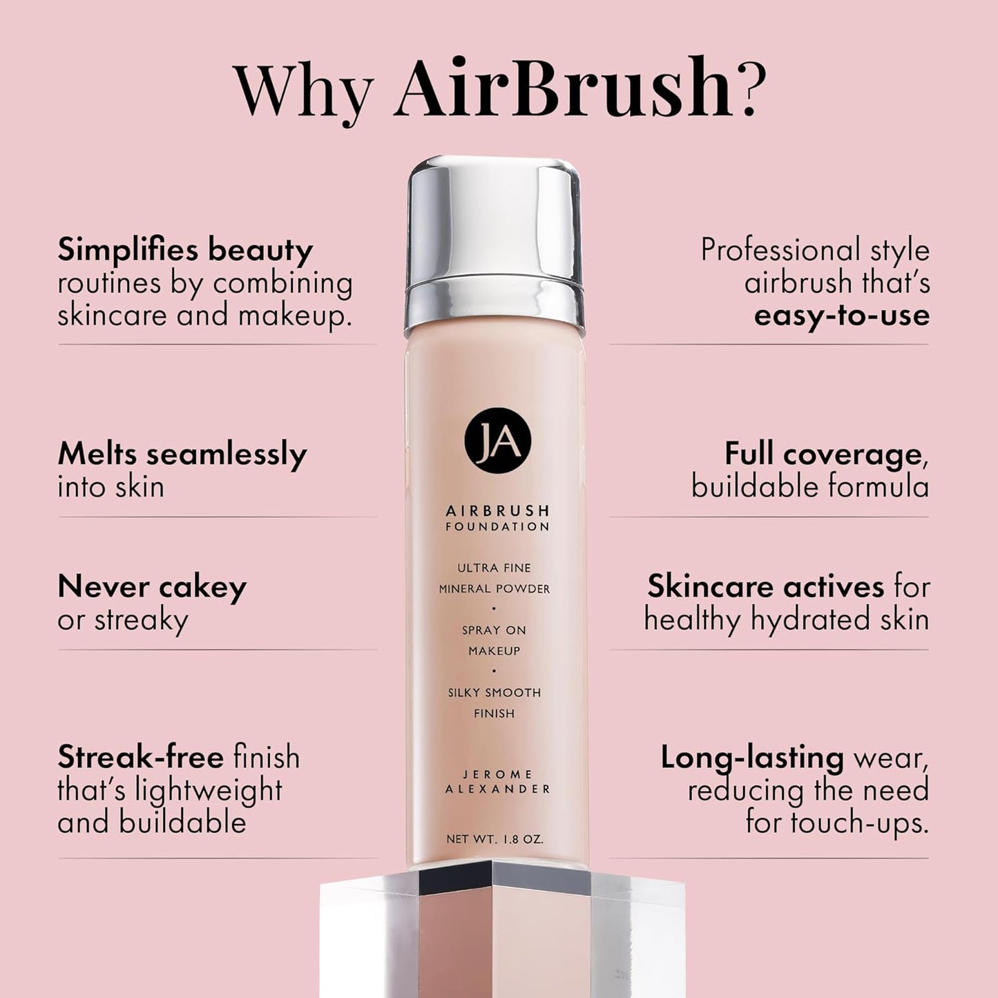 MagicMinerals AirBrush Foundation by Jerome Alexander – 2pc Set with Airbrush Foundation and Kabuki Brush - Spray Makeup with Anti-aging Ingredients for Smooth Radiant Skin - Light