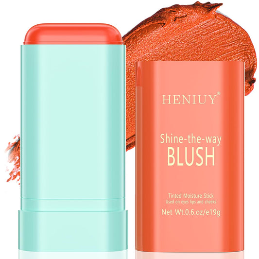 Orange Blush, Multi-Use Blush Stick, Cream Blush for Cheeks, Long Lasting and Waterproof, Natural-Looking Stick Blush for All Skin, Makeup Blush, Coral Orange