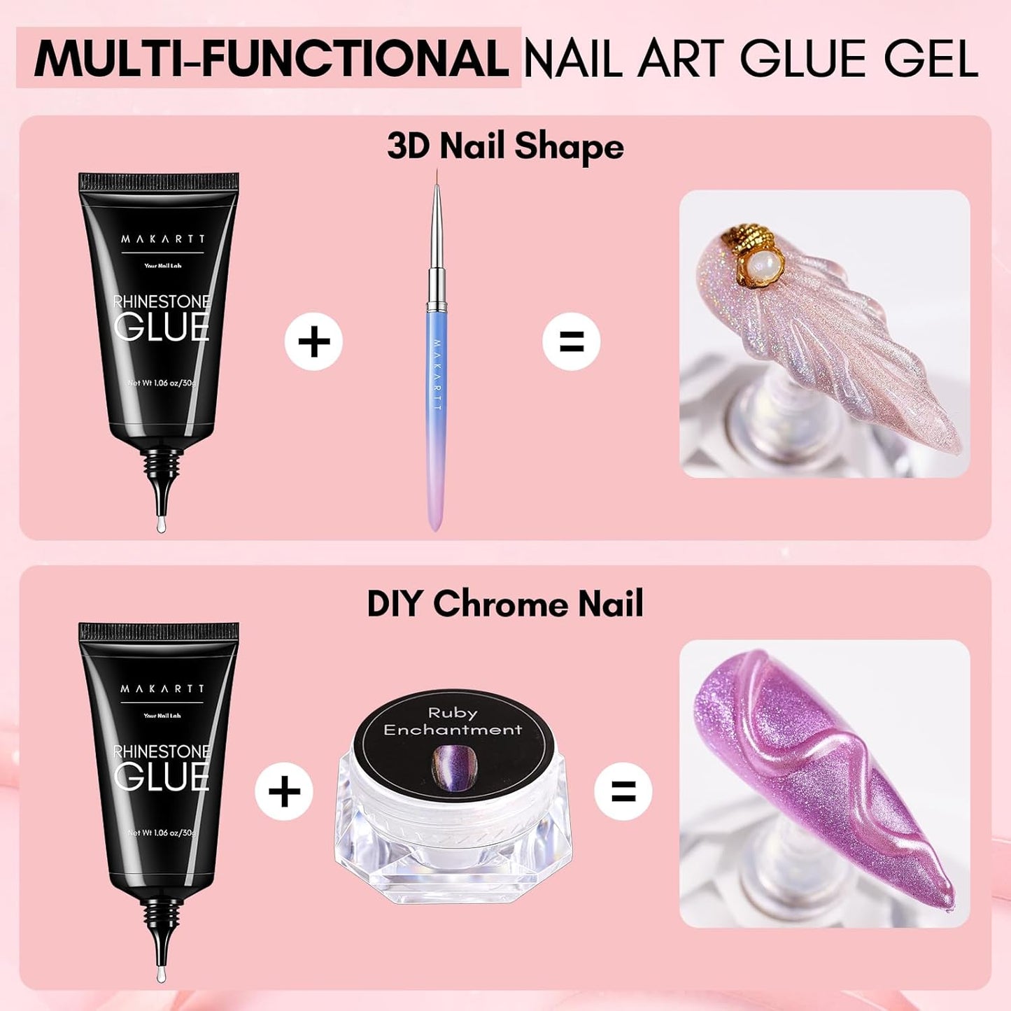 Makartt Nail Rhinestone Glue for Nails- 60ML Super Strong Gel Glue for Rhinestones, 3D Art Charm Decorations Bling Gem Bow Jewels Crystals Beads Diamonds Pearls, Beauty Gift, UV Lamp Need