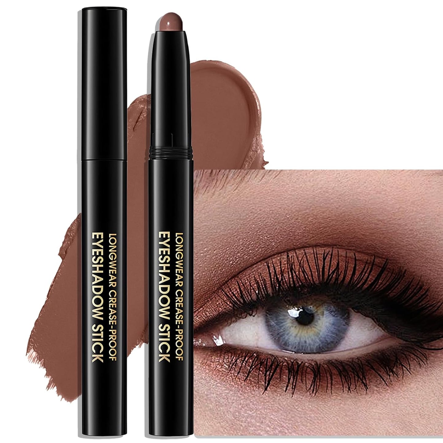 Eyeshadow Stick Matte Eye Shadow Pencil Cream to Powder Eye Brightener Crayon Long-Lasting Crease-Proof Neutral Eyeshadow Buildable & Blendable High Pigmented Eye Liner Makeup for Women, 2 PECAN