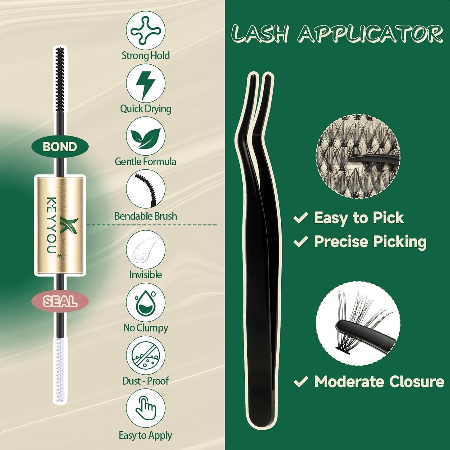 KEYYOU DIY Lash Extension Kit 280pcs Individual Lashes D Curl Eyelash Extension Kit 30D+40D 9-16Mix Lash Clusters with Lash Bond and Seal and Lash Applicator for DIY at Home(KIT-30D40D-0.07D-9-16MIX)