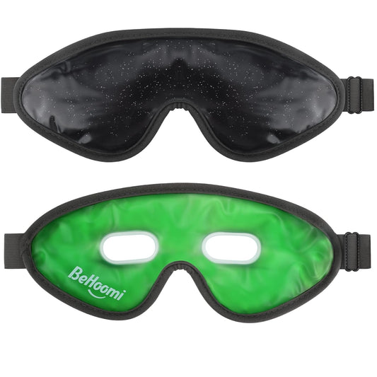 Cooling Eye Mask, Gel Eye Mask Cold Compress for Eyes, Reusable Eye Ice Pack, Cool Relaxation, Comfort Snug Fit, No Freeze, Eye Cover Ice Mask for Home, Office, 2PCS, Black & Green