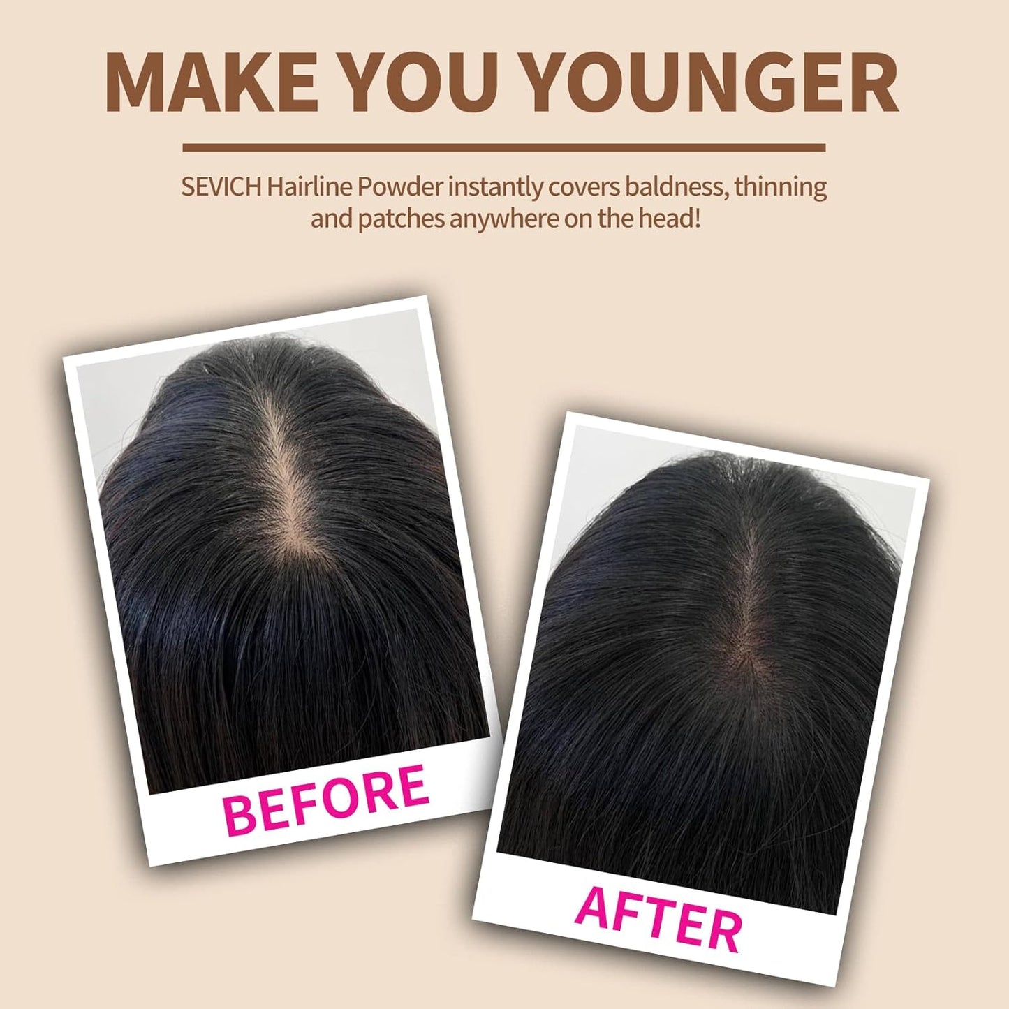 Instantly Hairline Shadow - SEVICH Powder for Grey Hair Root Touch Up, Thinning Hairline & Eyebrows/Beard Line, Windproof & Sweatproof, Brown