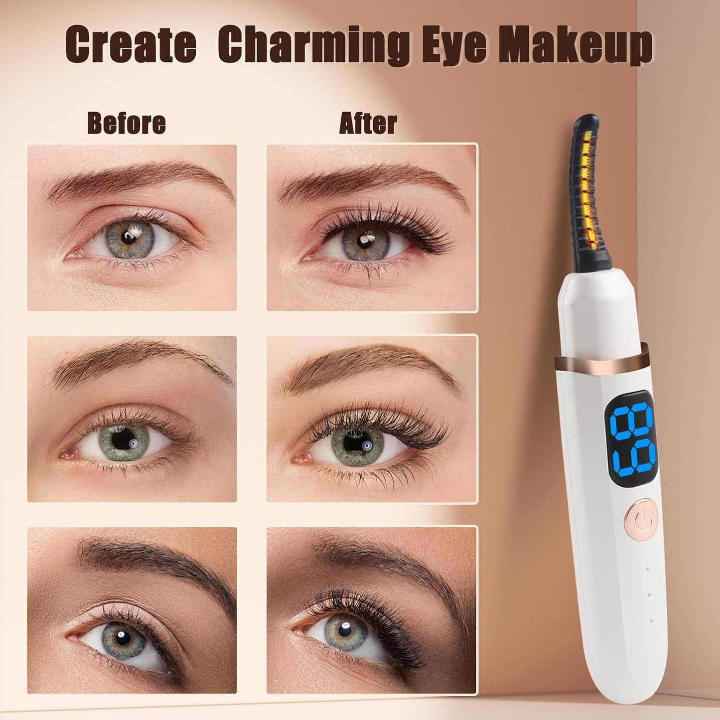 Heated Eyelash Curlers with Battery Indicator, Electric Eyelash Curler 3 Temperature Modes LED Display USB Rechargeable Makeup Tools, Heated Lash Curler Ideal Gift for Women WF72