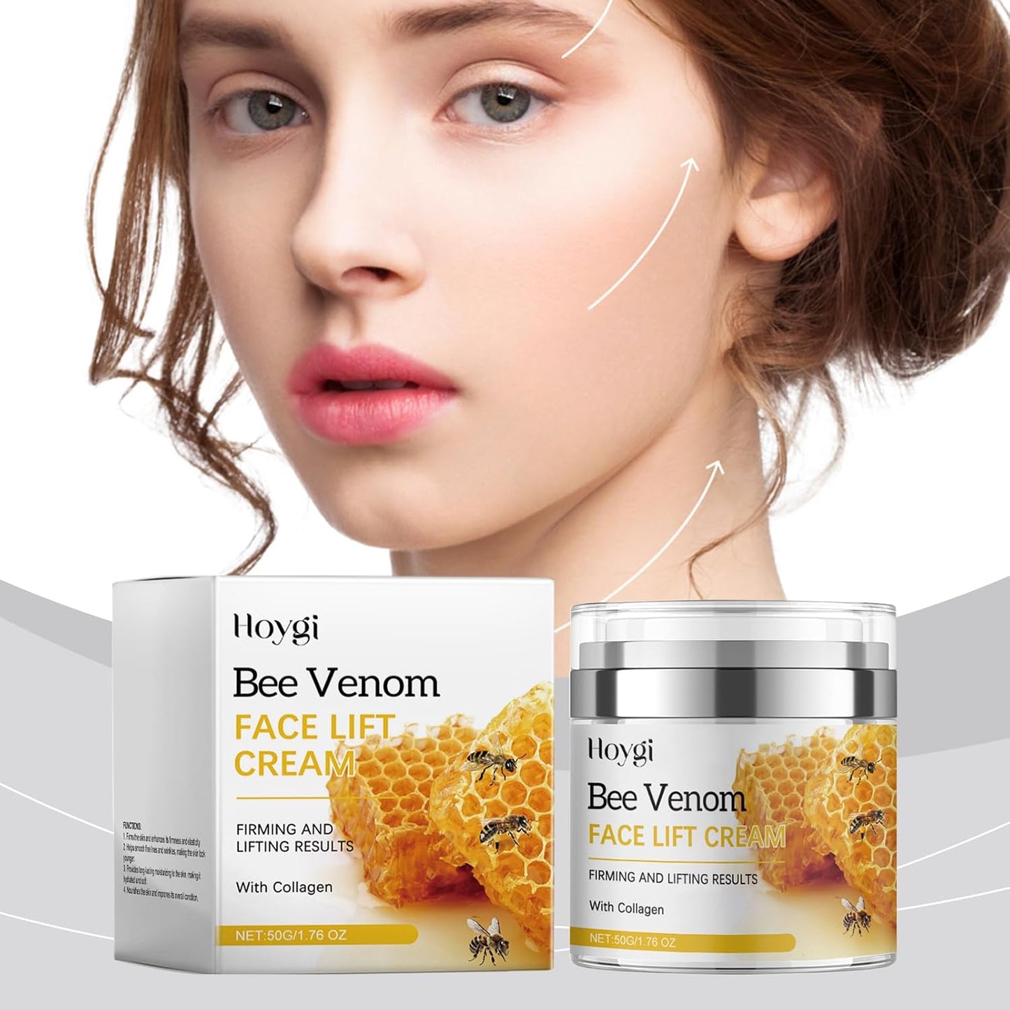 Bee Venom Cream, Bee Venom Face Lift Cream with Airless Pump - Wrinkle Removal & Firming, Moisturizing, Lifting & Recovery - for All Skin Types - 1.76 Oz