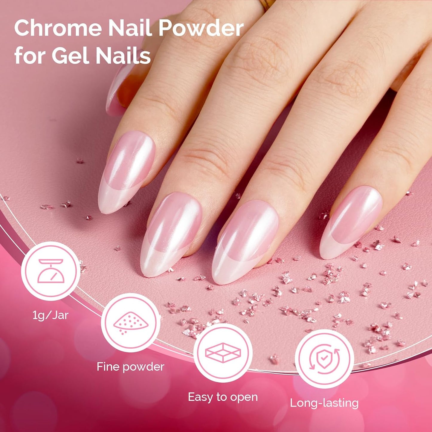 MelodySusie 2Pcs Chrome Nail Powder for Gel Nails, Pearl and Aurora Powder Mirror Effect Pigment Pearlescent Mermaid Pigment Pearl Glitter for Home DIY Salon Use