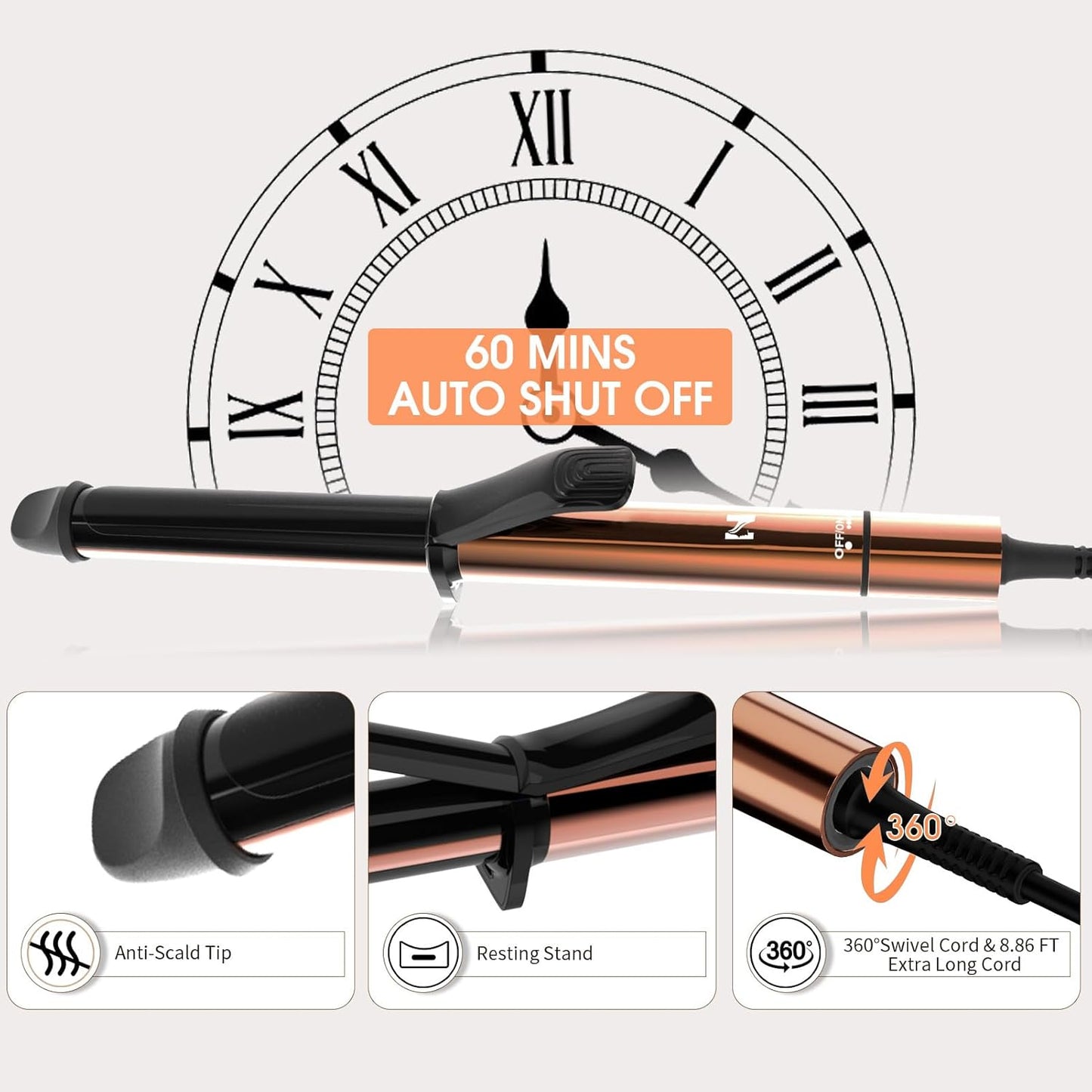Nicebay Curling Iron, 1 Inch Hair Curling Wand with Ceramic Coating, Professional Hair Curler, Fast Heating up to 430°F, 60 Mins Auto Off, Suit for Different Hairstyle, Yellow