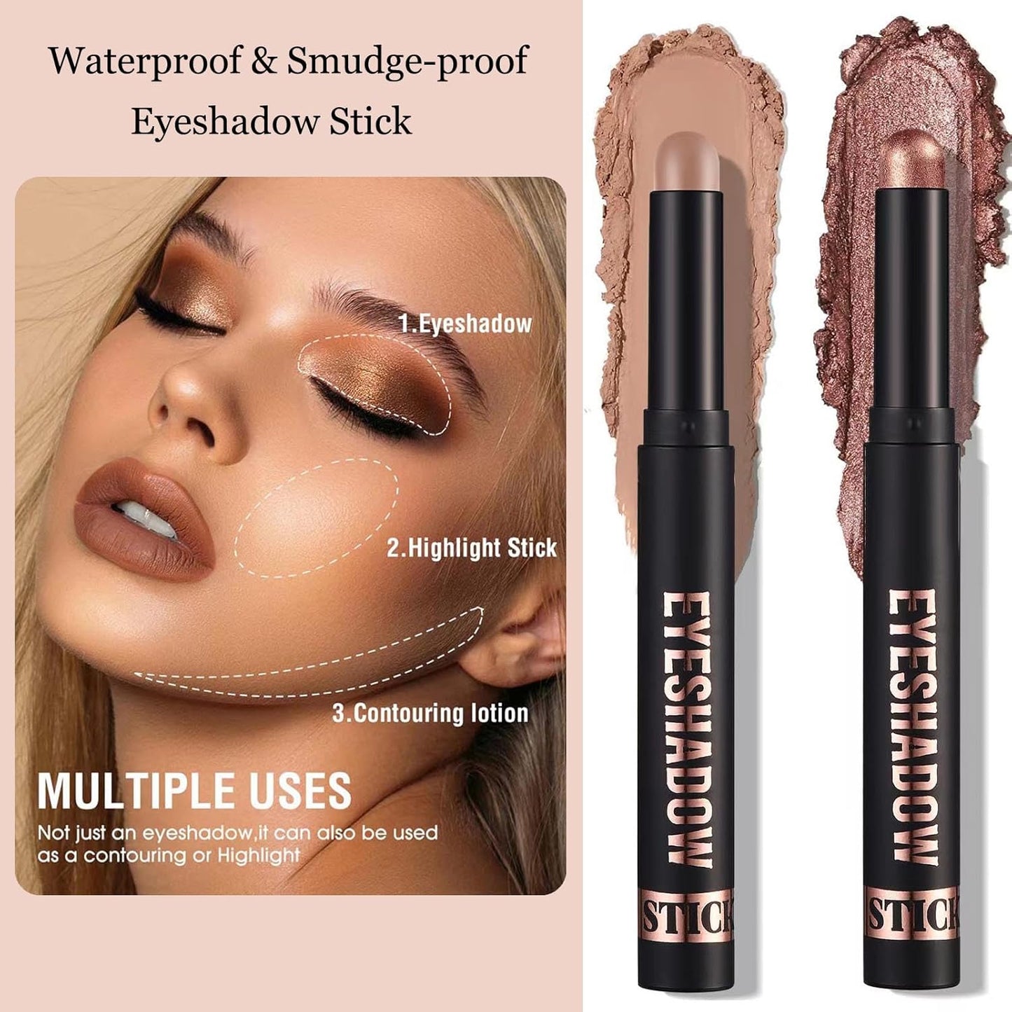 Cream Eyeshadow Stick Blendable Shimmer Eyeshadow Long Lasting High Pigment Eye Shadow Sticks,Waterproof Hypoallergenic eyeshadow Pencil (10#)