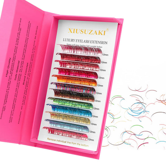 Glitter Spike Tinsel Eyelash Extensions 0.07 Colored Lashes Extension C Curl Lashes 15mm Lash Extensions Soft False Eyelashes Volume Lashes 12 Rows Professional Use(Glitter,0.07-C,15mm)