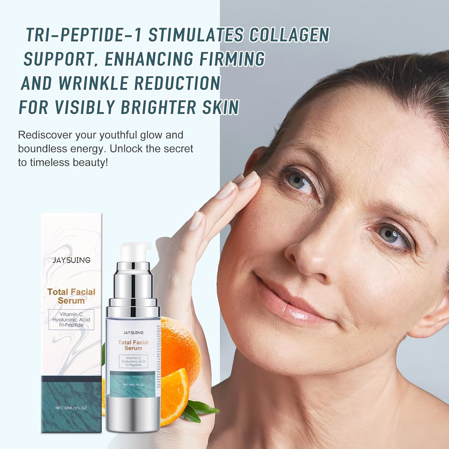 Vitamin C Serum for face with Hyaluronic Acid,Tri-Peptide Anti-Aging Facial Treatment for Mature Skin, Dark Spot Removal, Wrinkle Reduction, Firming, collagen-hydrating,antioxidant formula, 1 fl.oz