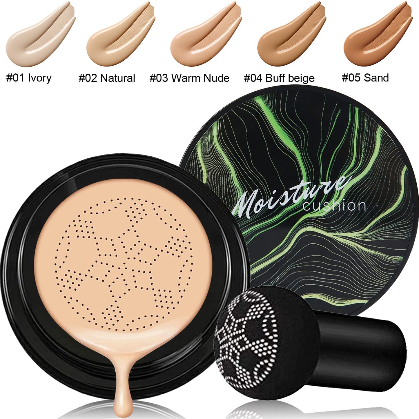 PHOERA Foundation Full Coverage Makeup, Mushroom Head Air Cushion CC Cream Natural Foundation Set,PHOERA Concealer, PHOERA Primer, PHOERA Powder, Foundation Brushes (104 Buff Beige+ 04 Buff Beige CC)
