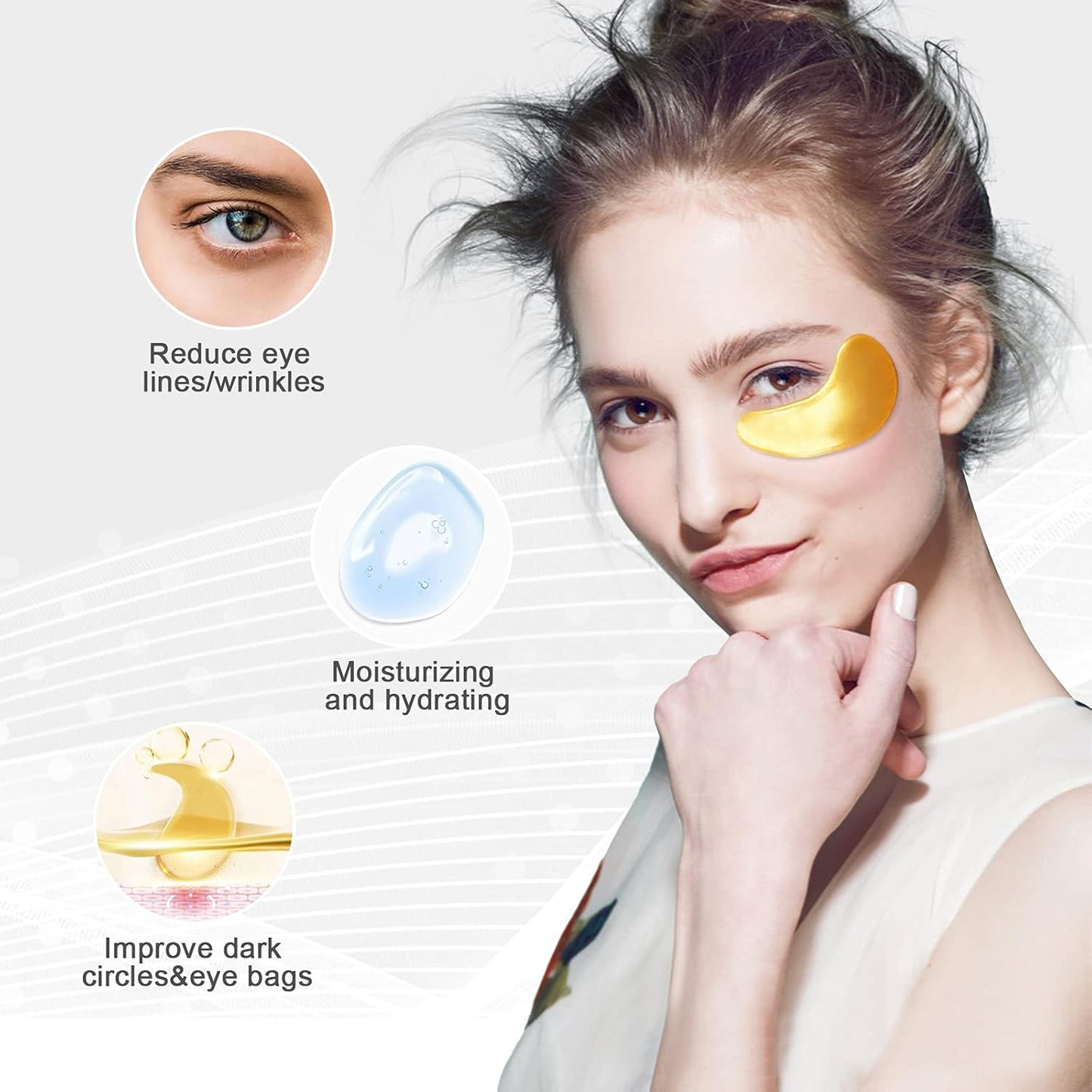 Permotary 30 Pairs 24K Gold Gel Crystal Collagen Eye Pads,Crystal Collagen Under Eye Mask for Moisturizing,Reducing Fine Lines&Dark Circles& Puffy Eyes Under Eye Patch for Women Men, Gold Boxed