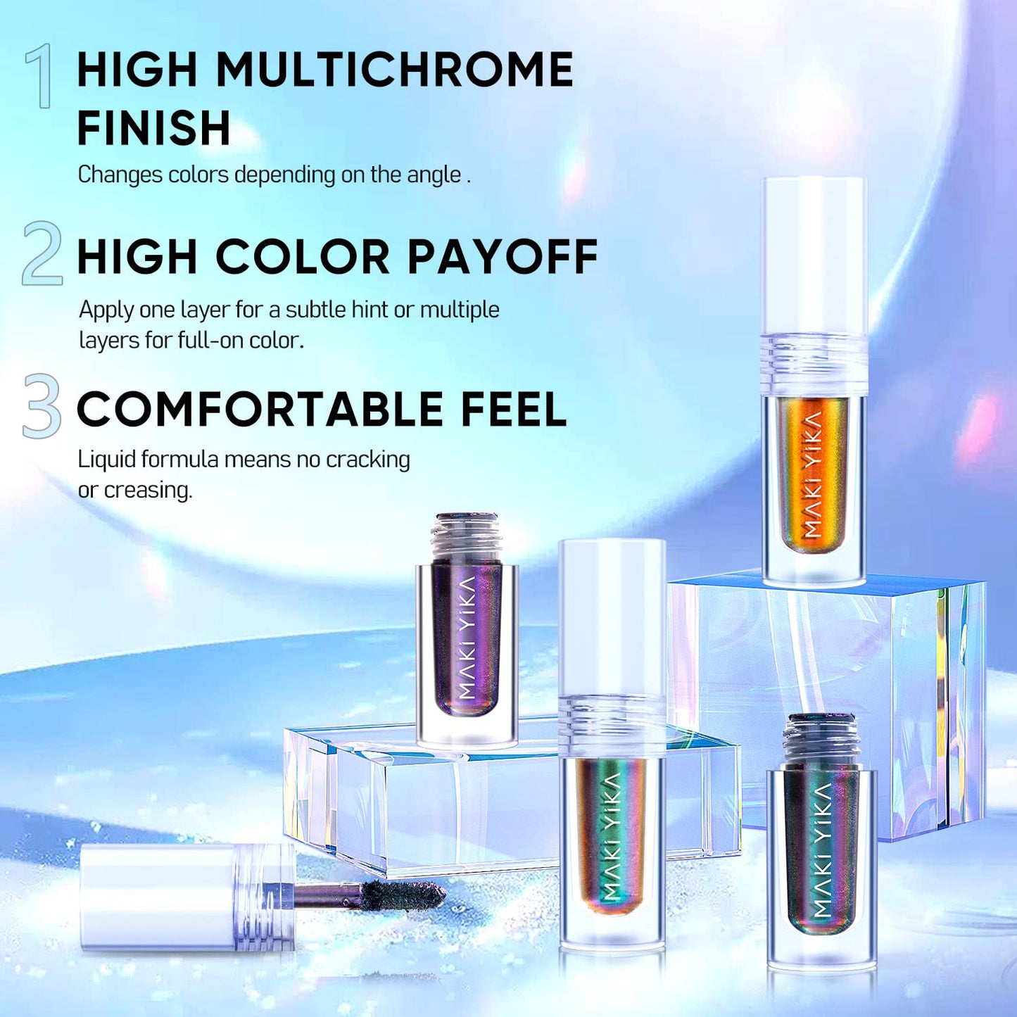 MAKI YIKA Glitter Eyeshadow Silver Liquid Multichrome Eyeshadows Long Lasting, Metallic Chameleon Eye Shadow Smudgeproof Holographic Eye Topper Glitters (#10 Pearl)
