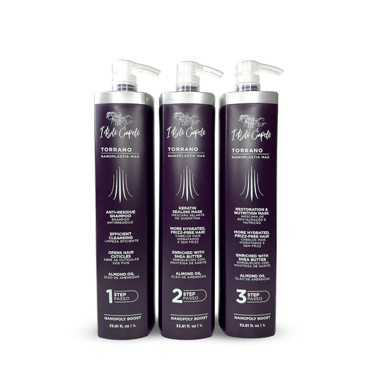 Torrano Nanoplastia Max Permanent Keratin Hair Treatment Kit– Brazilian Straightening for Smooth, Shiny & Frizz-Free Hair – All Hair Types –Alisado Brasileño Keratina Permanente (3x1L)