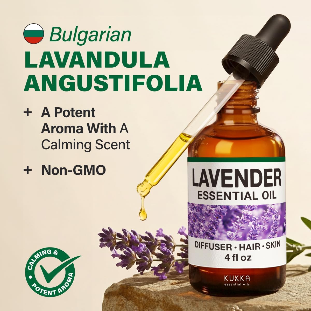 Kukka Lavender Essential Oil for Diffuser, Skin, Hair, Aromatherapy Huge - 4 Fl Oz, DIY Soap Making Scents