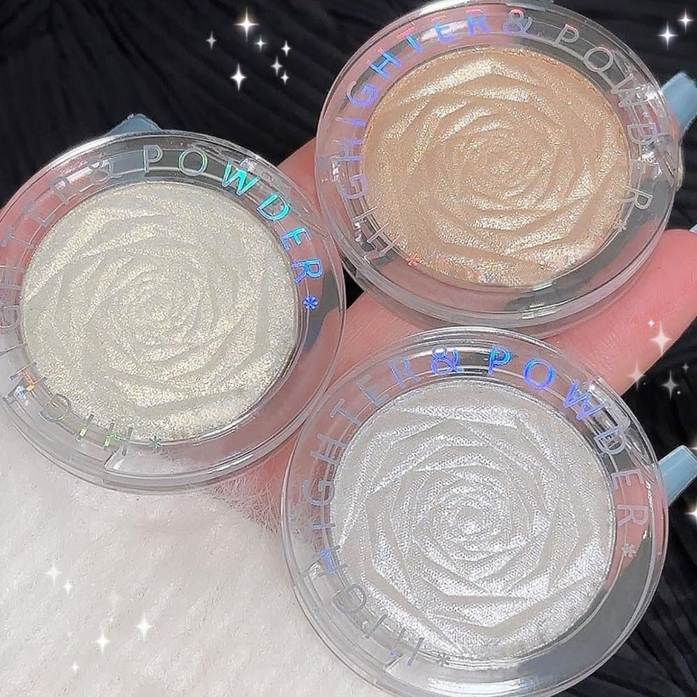 evpct Pearl White & Champagne Gold Face Highlighter Makeup Shimmer Glitter Diamond Sparkly Highlighters Makeup Palette Powder for Face Body Cheek iluminadores iluminador de jos maquillaje luminizers
