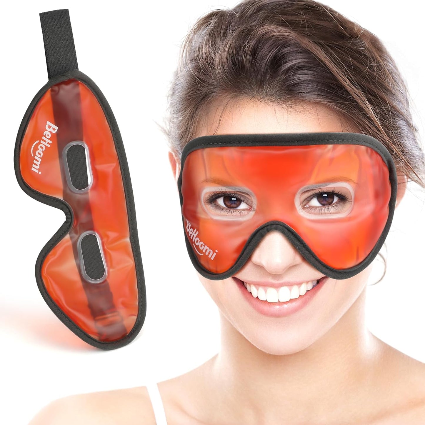 Cooling Eye Mask, Gel Eye Mask with Holes, Reusable Ice Mask, Cool Eye Ice Pack, Comfort Snug Fit, No Freeze, Cold Eye Compress for Home, Office, Relaxation, Morning Refreshment, Orange