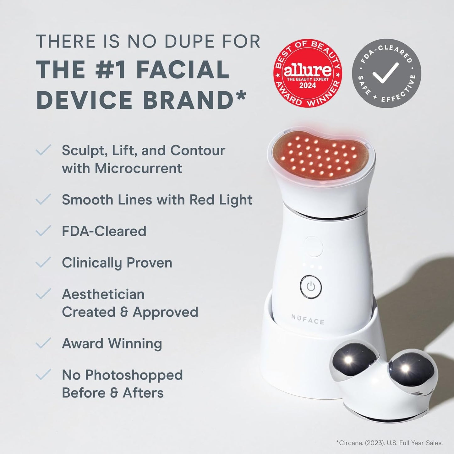 NuFACE TRINITY+ LED Red Light Wrinkle Reducer Attachment for Microcurrent Facial Device - FDA Cleared At Home 3-Minute Fine Lines and Wrinkles Treatment for Smile Lines, Under Eyes & Forehead