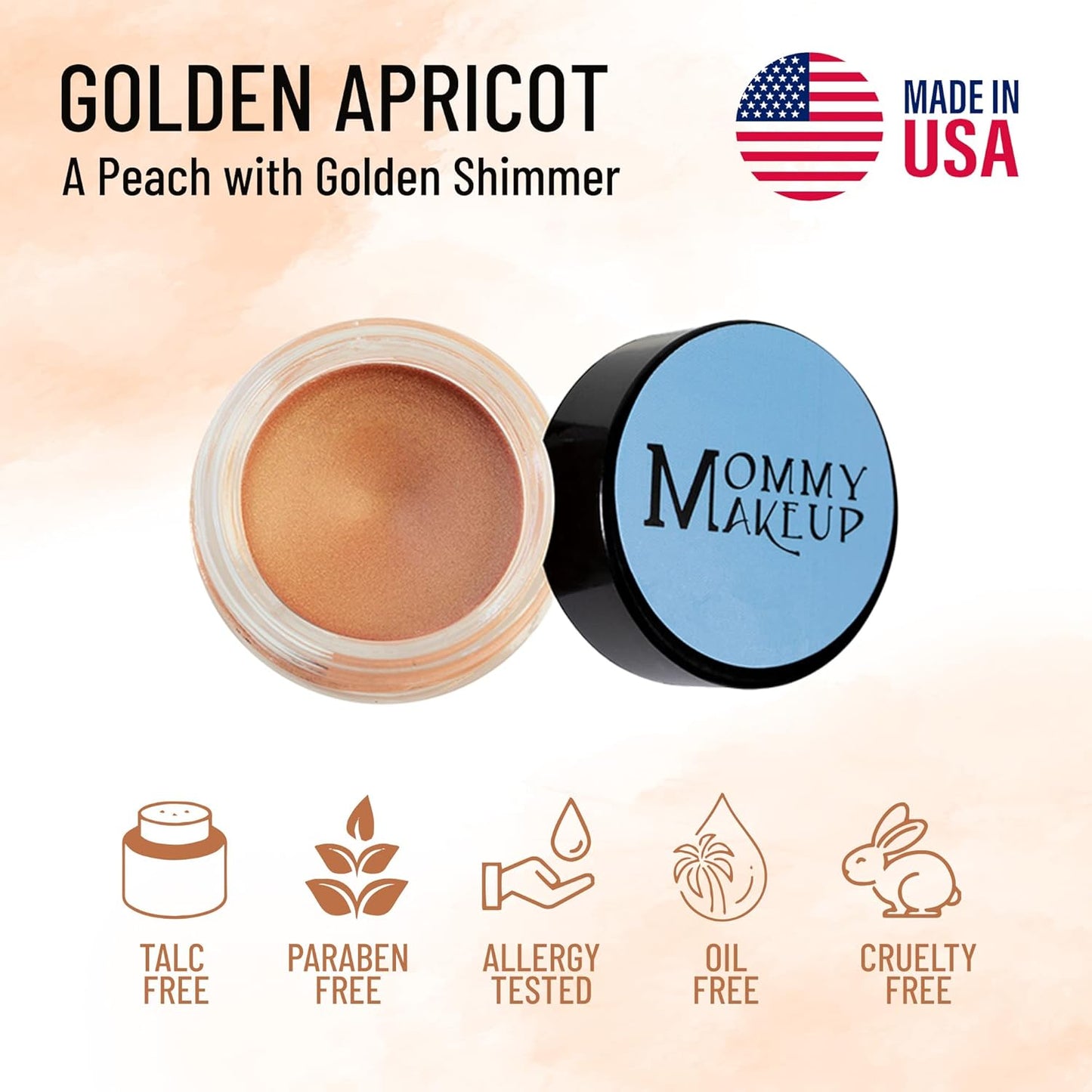 Mommy Makeup Any Wear Creme Eyeshadow - Waterproof, Crease-Proof, Long Lasting, High Pigment, Oil-free - Cream to Powder for Eyes, Cheeks & Lips (Golden Apricot)