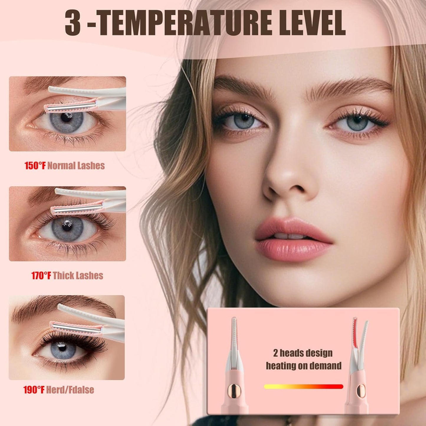 Heated Eyelash Curlers - 2 in 1 Clip- Type Heated lash Curler Best Seller Electric Eyelash Curler LED Display 3 Temp Settings for Makeup Tools USB Rechargeable Natural-Pk C1A-AA