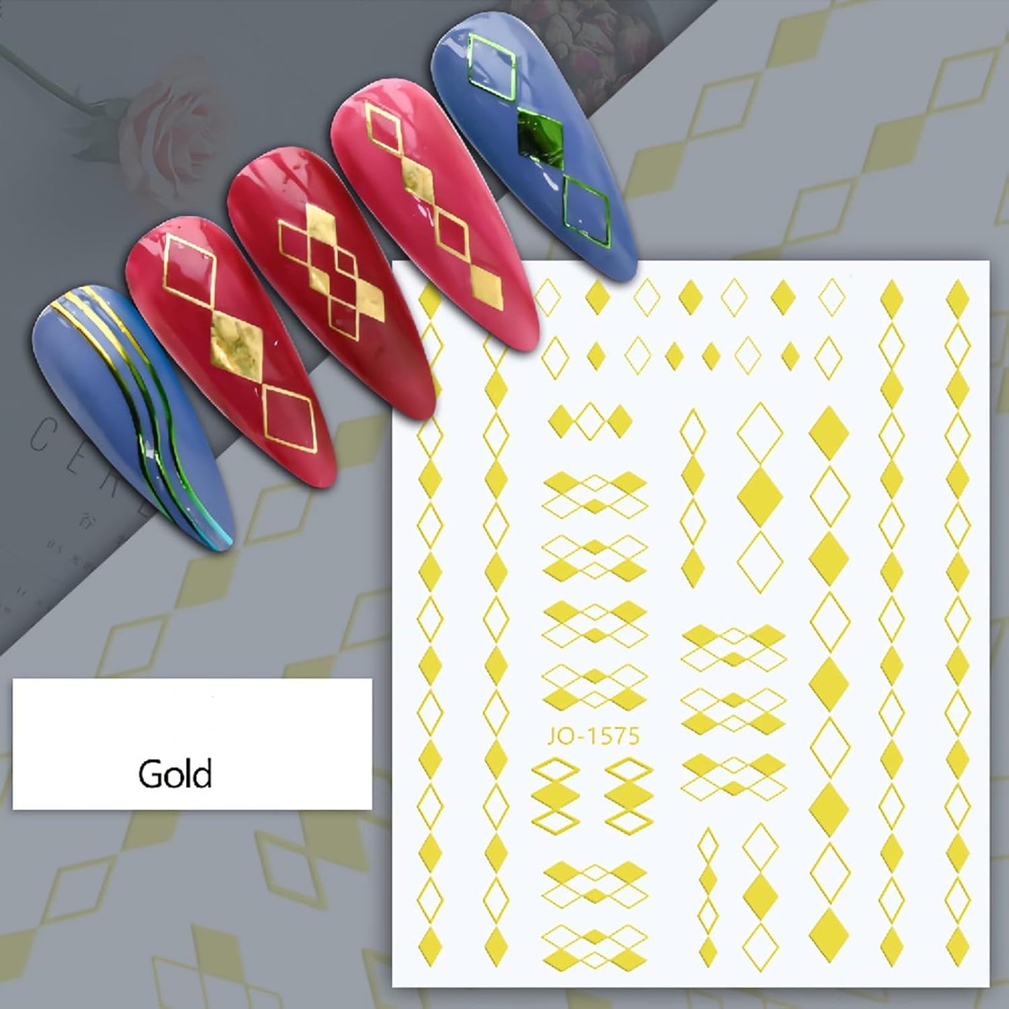 12 Sheets Gold Nail Stickers, 3D Self-Adhesive Metal Geometric Stripe Wave Nail Sticker, Gold Nail Art Designs, Style-c