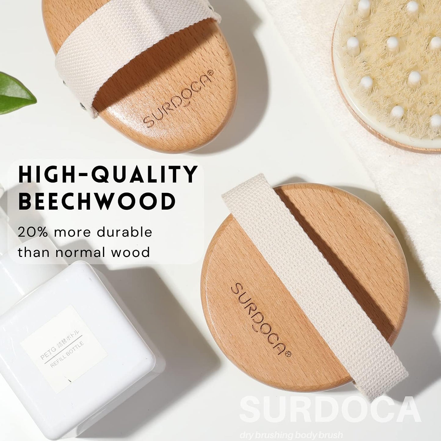 SURDOCA Dry Brush, Body Exfoliating Scrubber, Massage Brushes for Improve Circulation, Cellulite and Lymphatic Remover (Boar Bristles - B)