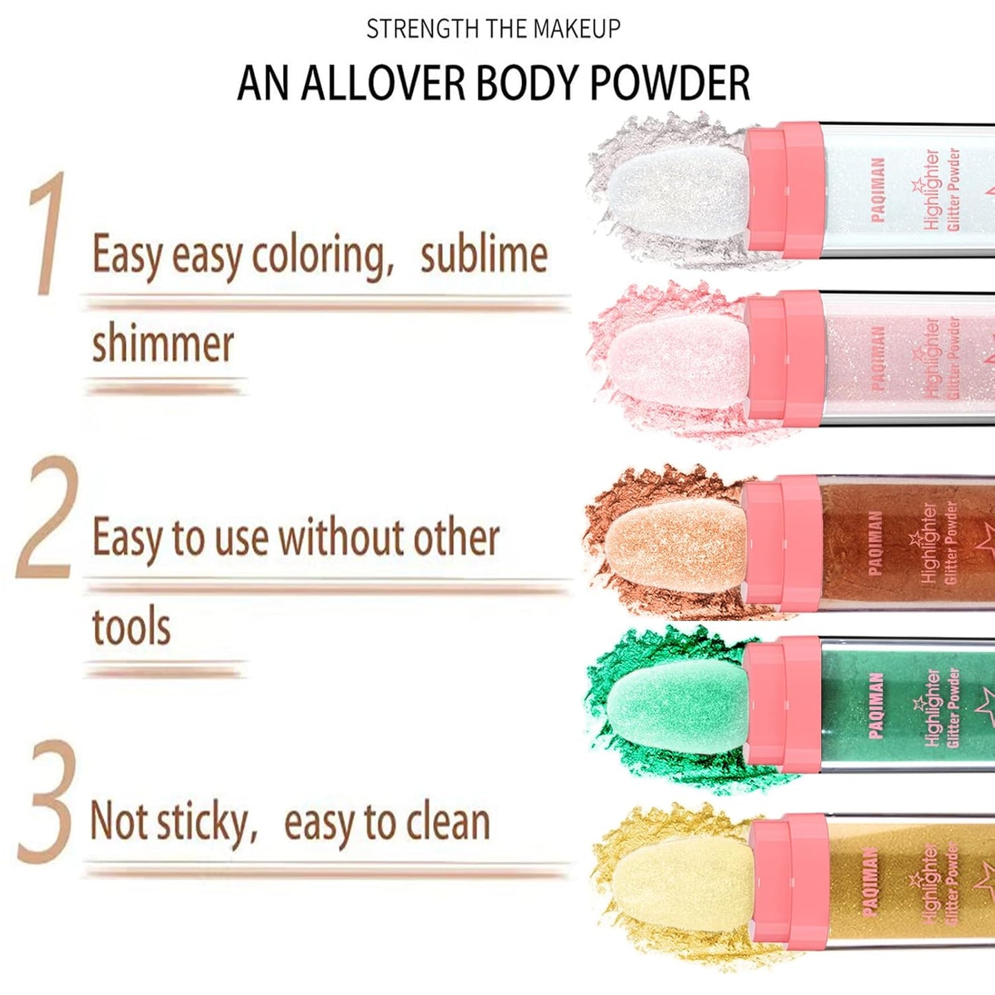 Glitter Powder Highlighter Makeup, Body Brightens the Natural Three-Dimensional Face Blusher Fairy Highlight Patting Powder. (05# Gold Color)