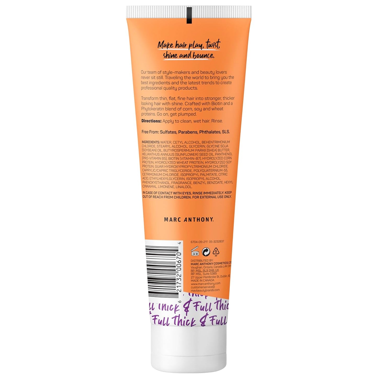 Marc Anthony Instantly Thick Biotin Conditioner, 8.45 oz - Volumizing & Moisturizing Hair Product for Thin, Flat or Dry Hair - Paraben-free, Sulfate-free, Phthalate-free