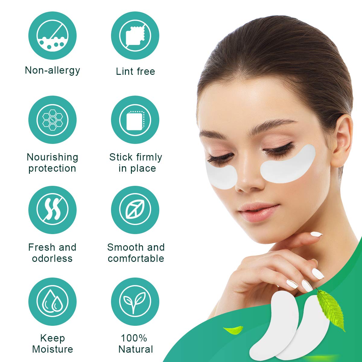 AHIER Eyepads Eyelash Extensions Lint Free, 100 Pairs Set Eye Pads for Lash Extensions, Hydrogel Eye Patch DIY False Eyelash Lash Extension Makeup Eye Gel Pad