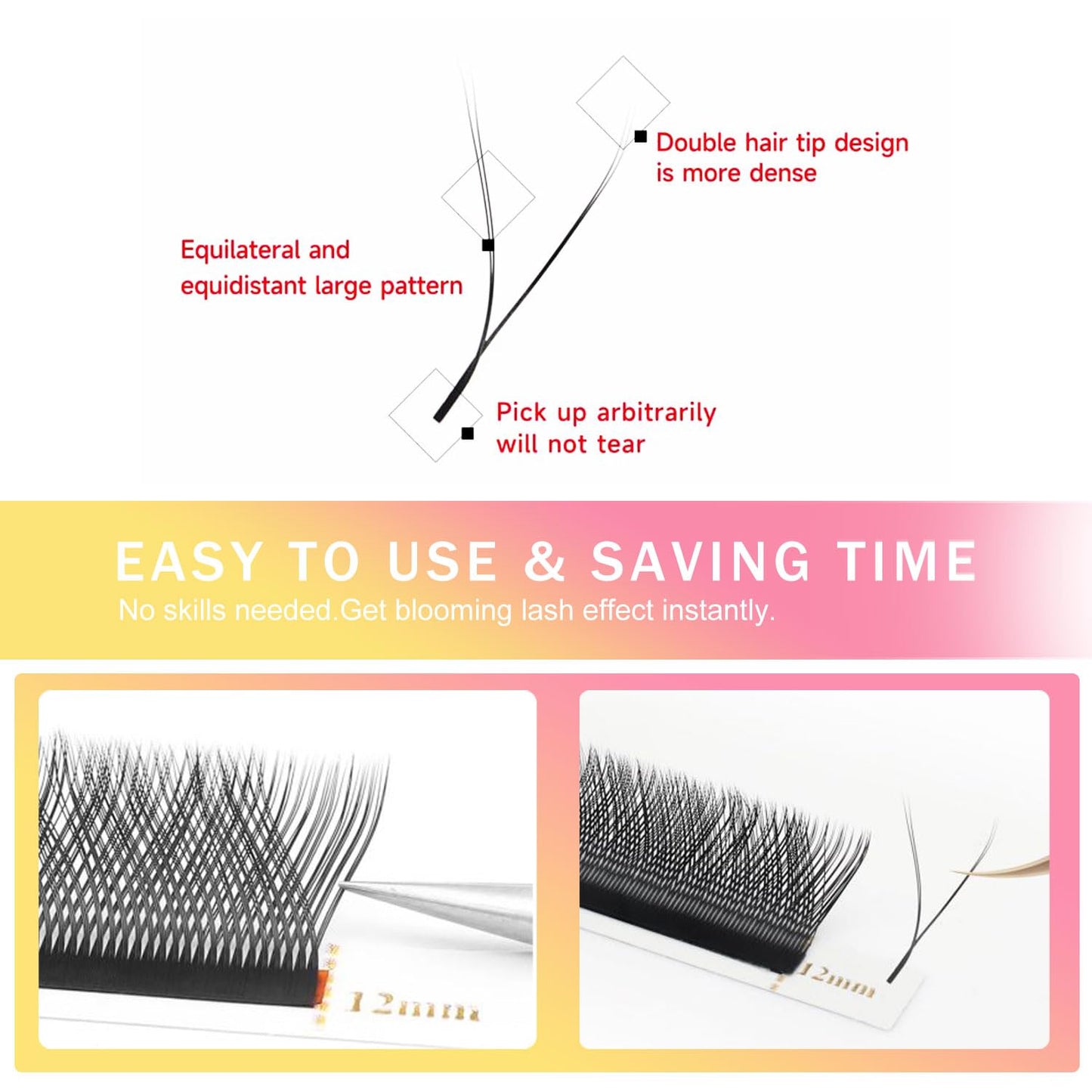 YY Lash Extensions Supplies Y Eyelash Extensions 0.07mm Thickness D Curl 15mm Premade Fans 4D Russian Volume Matte Black 12 Rows Crisscross Eye Lashes(YY-0.07-D,15mm)