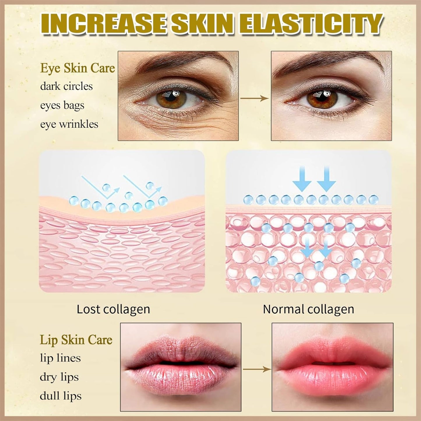 30 Pairs 24K Gold Eye Masks & Lip Masks, Crystal Collagen Gel Under Eye Patches for Puffy Eye, Moisturizing Cooling Skin Care Lip Eye Patches for Puffiness and Dark Circles