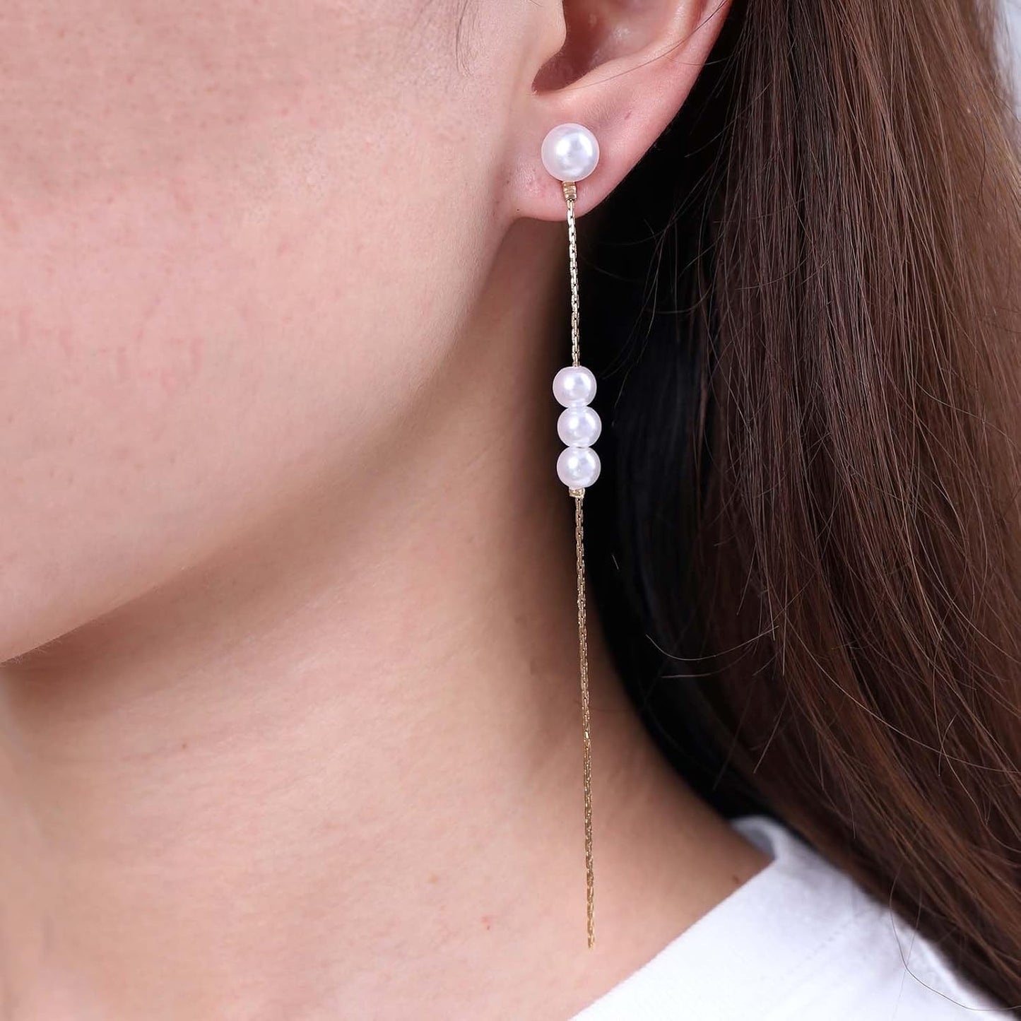 Vintage Pearl Dangle Earrings Long tassel pearl earrings Gold Pearl Chain Earrings Pearl Wedding Drop Earrings Jewelry for Women