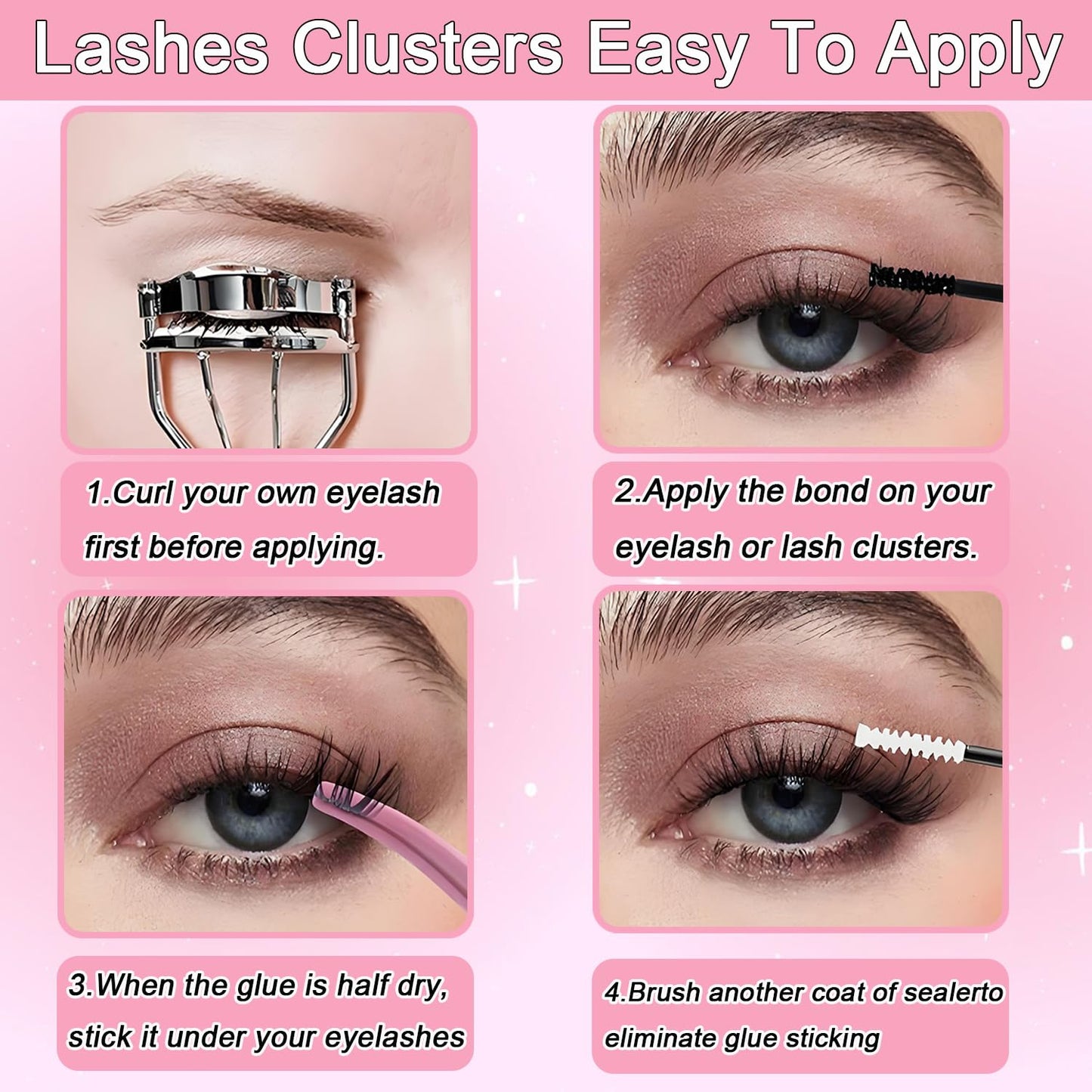 Lash Clusters Kit, Eyelash Clusters Individual Lash Extension Kit 480 Pcs D Curl Flufffy Wispy False Eyelashes Extensions Thin Band with Bond Seal Tweezers Brush Remover (40D+50D Kit 9-16mm)