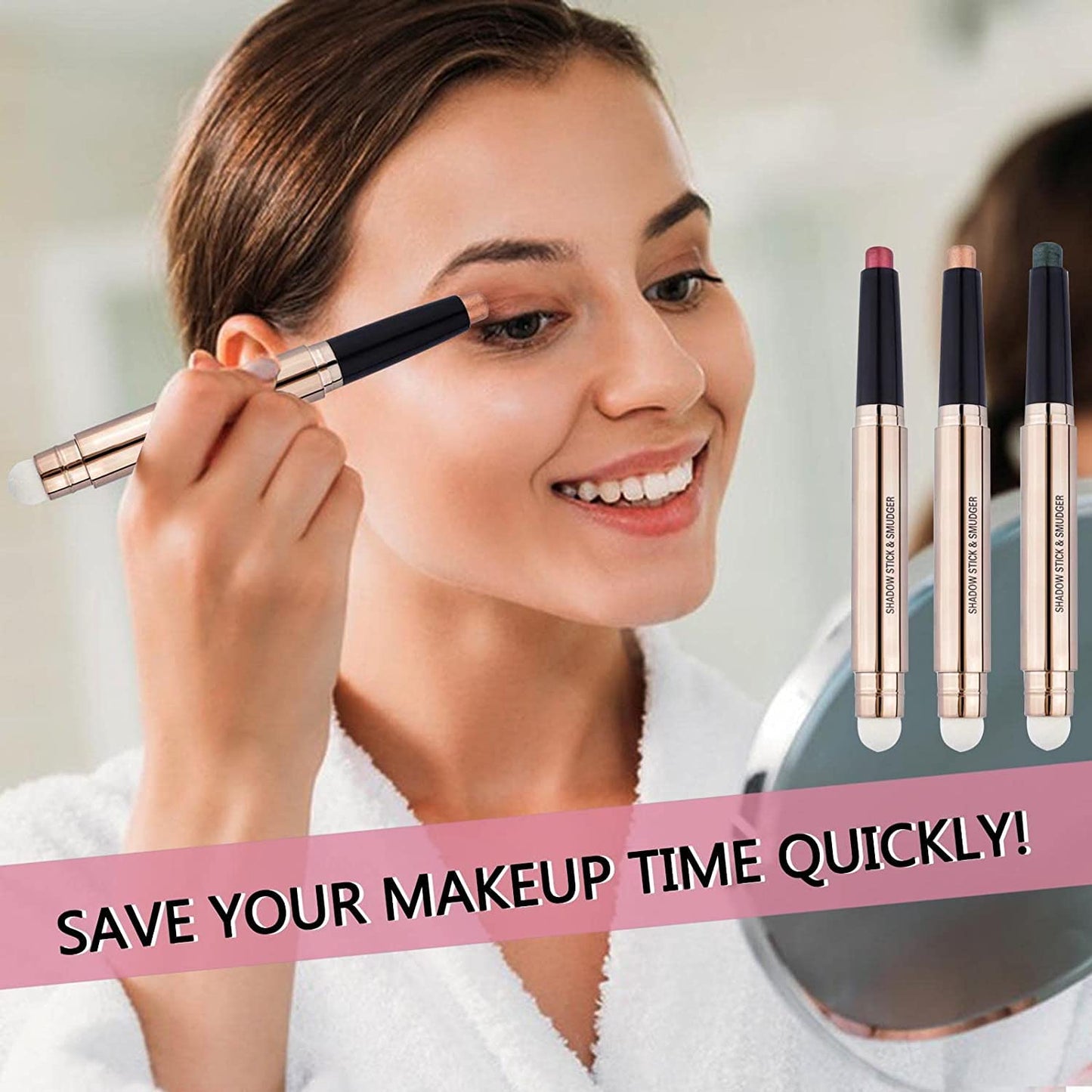 White Eyeshadow Stick Makeup, Highlighter Matte Cream Eye Shadow Pencil, Waterproof Hypoallergenic Long Lasting Crayon, Glitter Primer Palette Shimmer Eyeliner Pen wiht Soft Brush