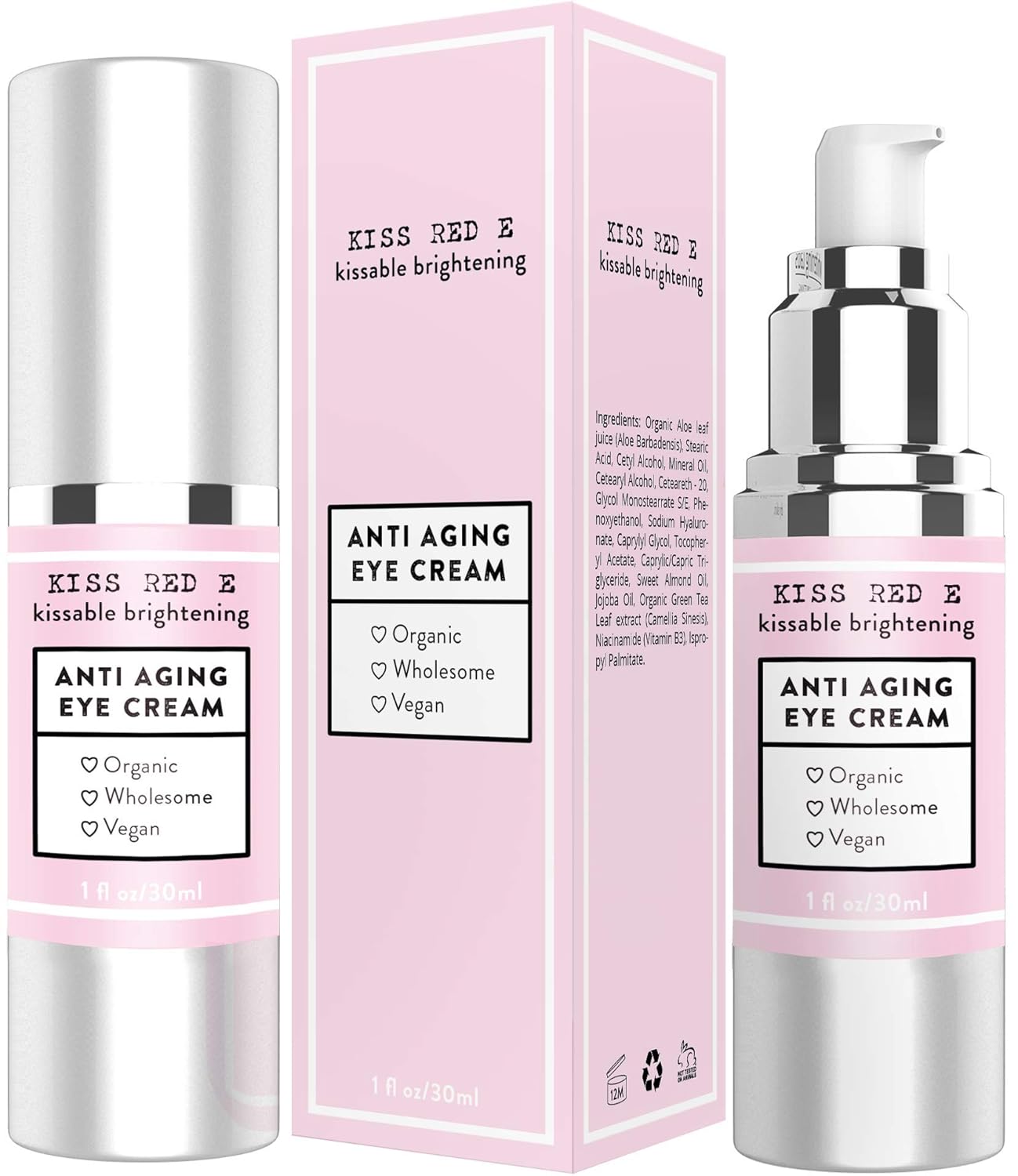 KissRedE Anti-Aging Eye Cream for Dark Circles, Puffiness, Fine Lines, and Wrinkles - Fragrance-Free, 1 Fl Oz