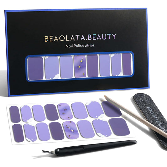 Nail Polish Strips, 32PCS Salon Quality Wraps, Long Lasting Gel Nail Stickers for Women Easy Apply& Remove (Violet Hill)