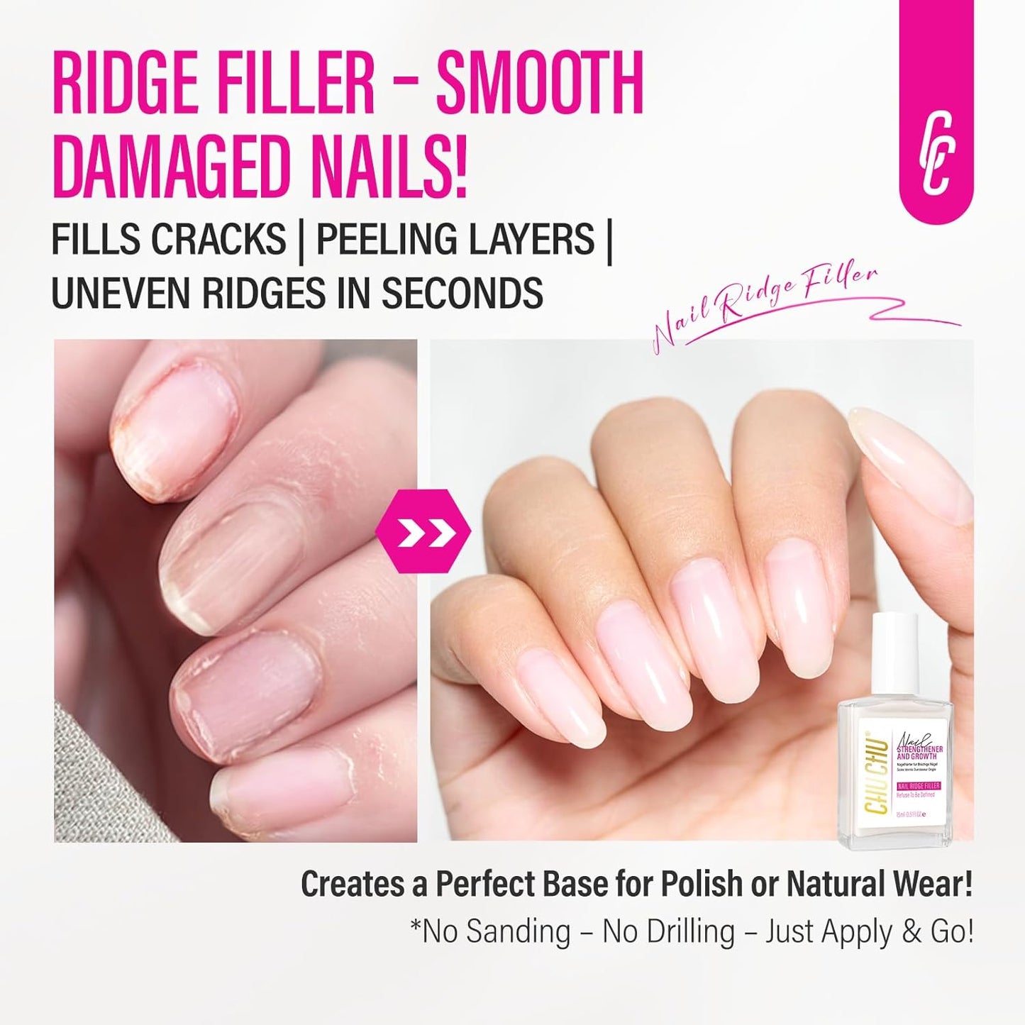 CHUCHU Nail Repair for Women: 15ML Milky White Nail Strengthener Hardener Extra Strong and Growth - Protein Ridge Filler Polish for Beginners Home Salon Gift
