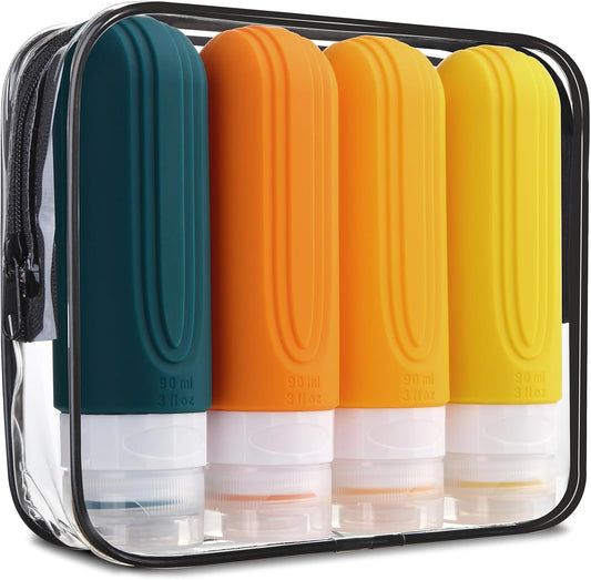 Travel Bottles for Toiletries, Tsa Approved 3oz Travel Size Containers BPA Free Leak Proof Refillable Liquid Silicone Squeezable Travel Accessories for Shampoo Conditioner Lotion (4 Pack)