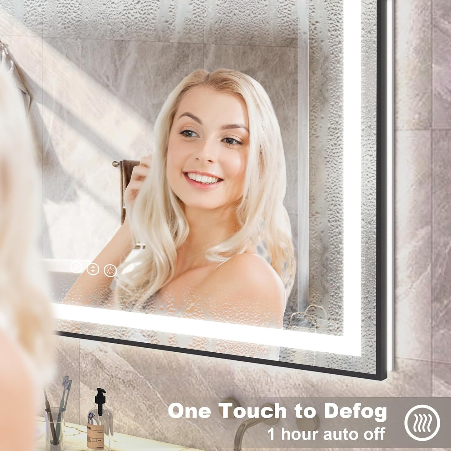 OKPAL 50x30 LED Bathroom Mirror with Black Frame, Lighted Bathroom Vanity Mirror, Front and Backlit, Dimmable, Anti-Fog, 3 Colors, Shatterproof, ETL Listed, Horizontal/Vertical